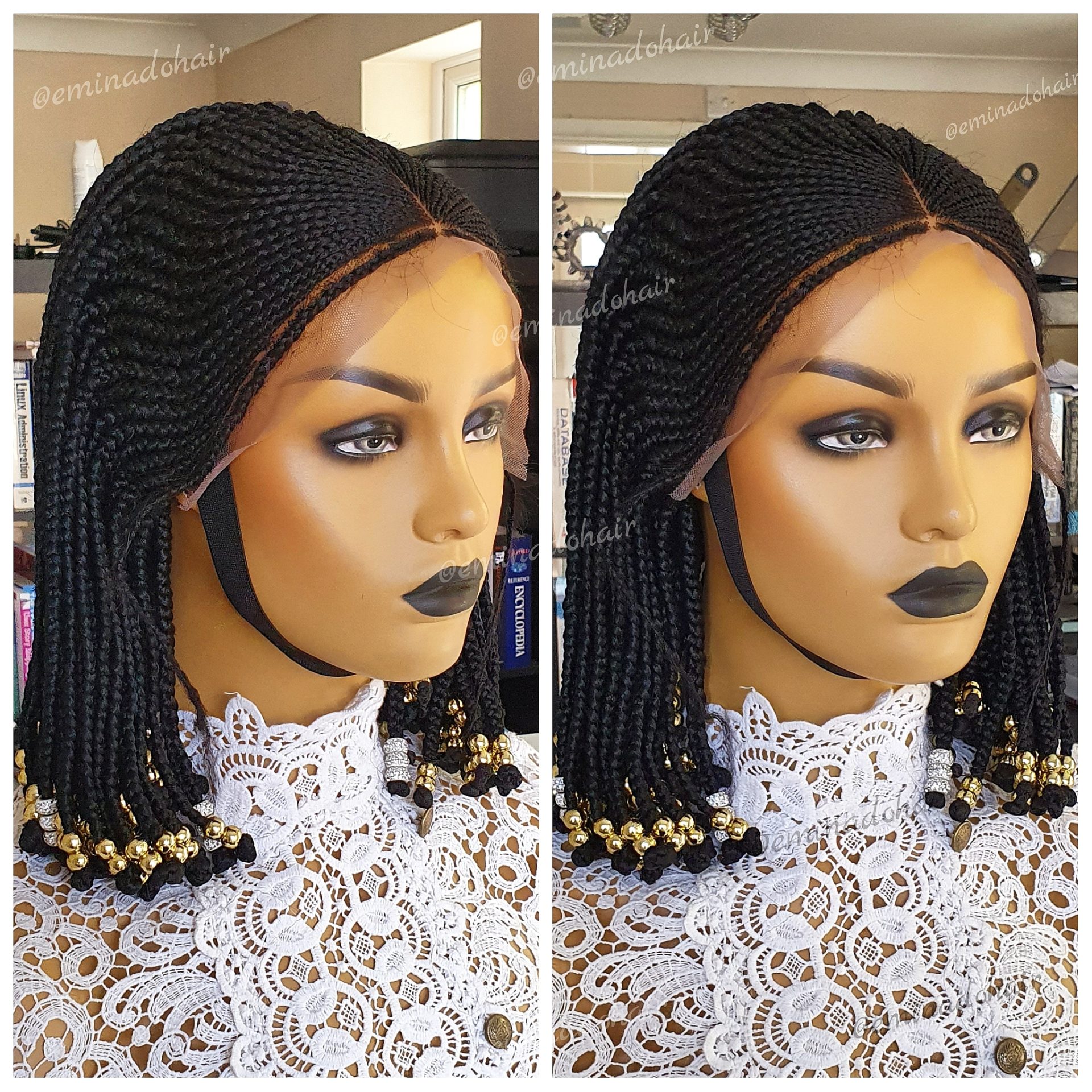 Cardi B with Beads Black Braided Wig | Eminado Hair