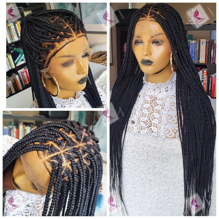 Knotless Triangle Black Full Frontal Box Braided Wig | Eminado Hair