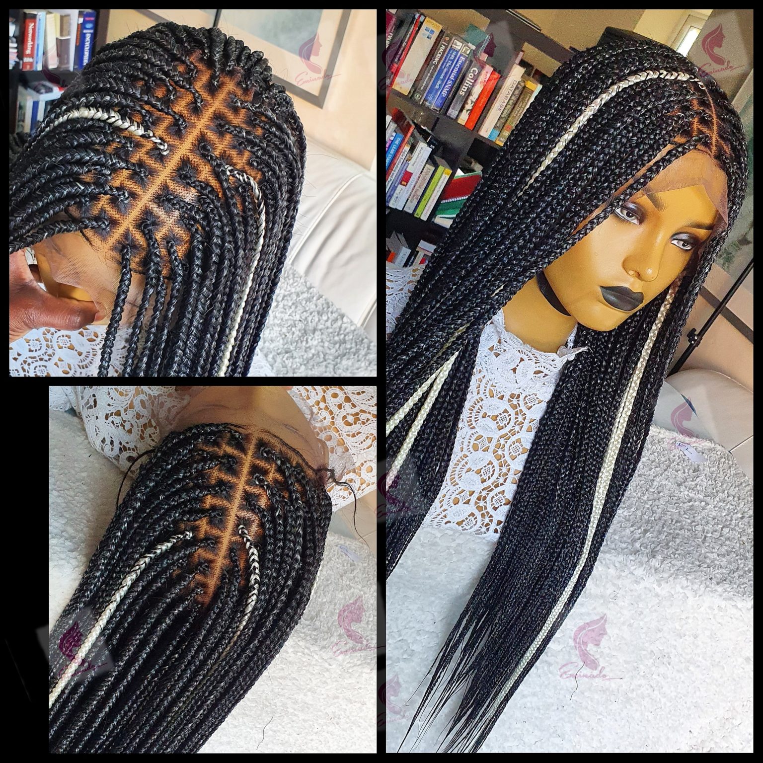 Knotless Braids Black with Platimum Blonde Streaks Braided Wig ...