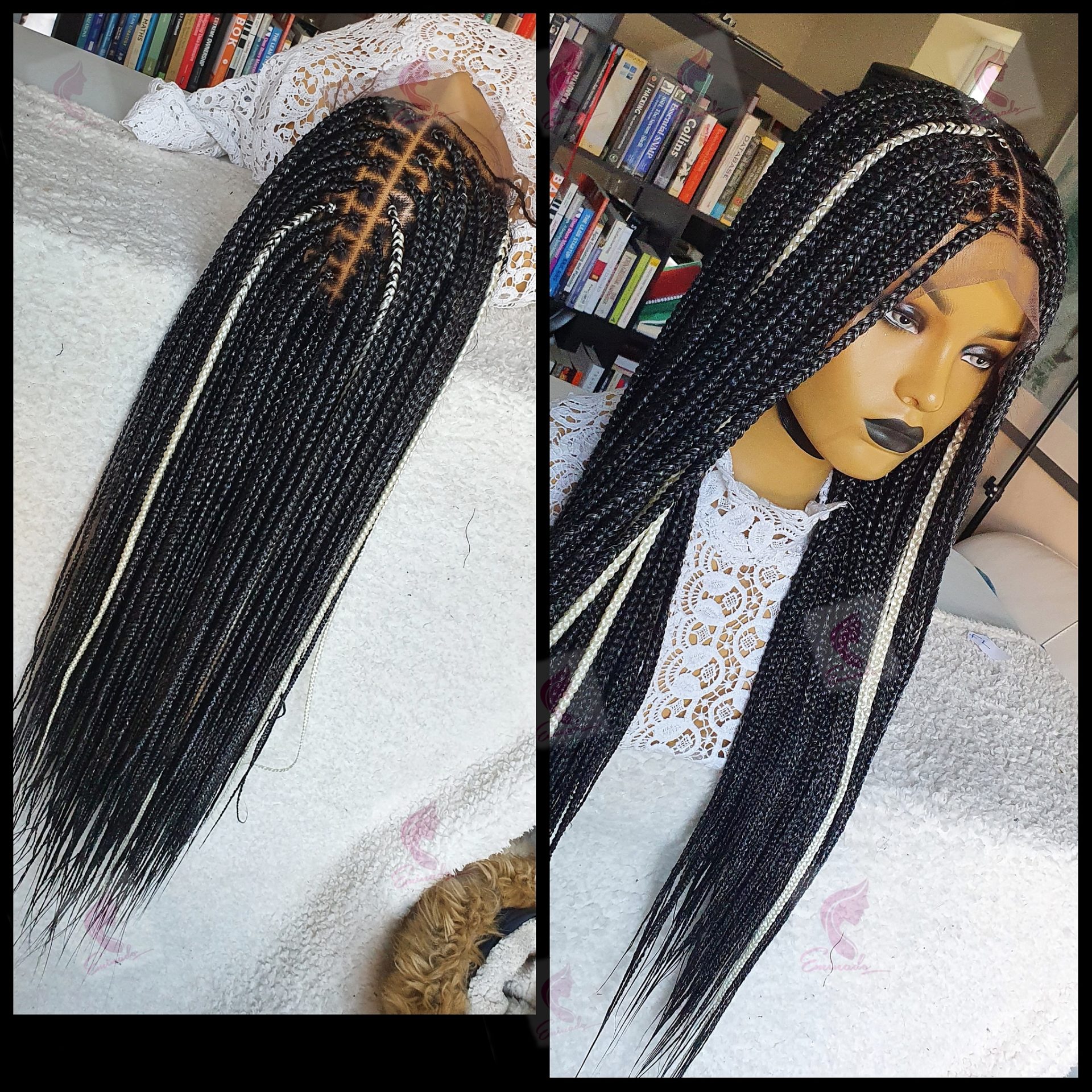 Knotless Braids Black with Platimum Blonde Streaks Braided Wig ...