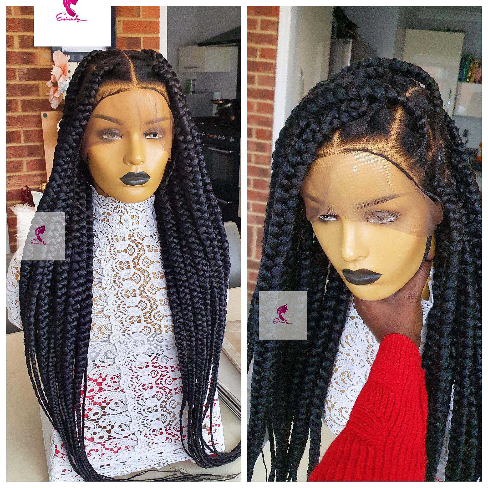 Ready to ship full lace, bleached knot, jumbo box braids for black women. -  Wigs black, average, braided, long, human hair