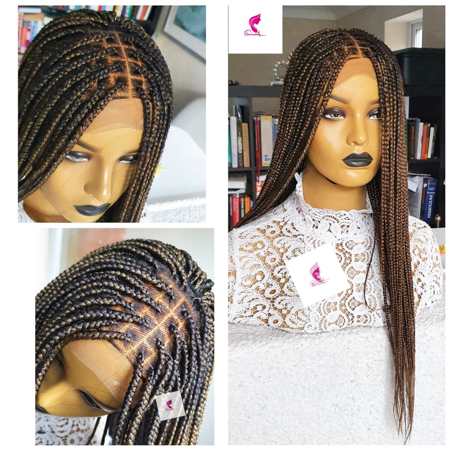 Knotless Braids Black Brown Mix Short lenght Closure Braided Wig ...