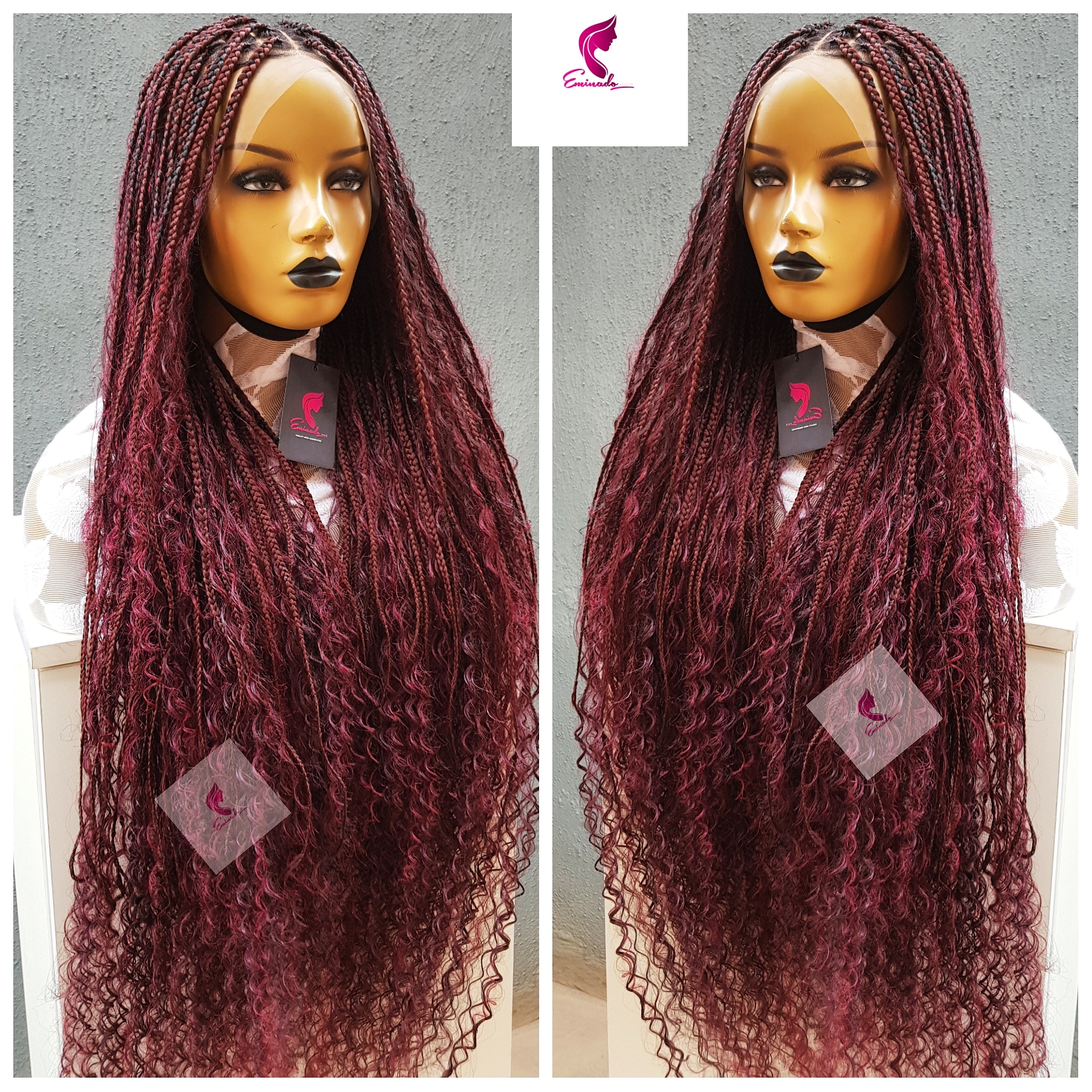 Tiny knotless braids burgundy colour long braids wig by hairxecutive - -  Afrikrea