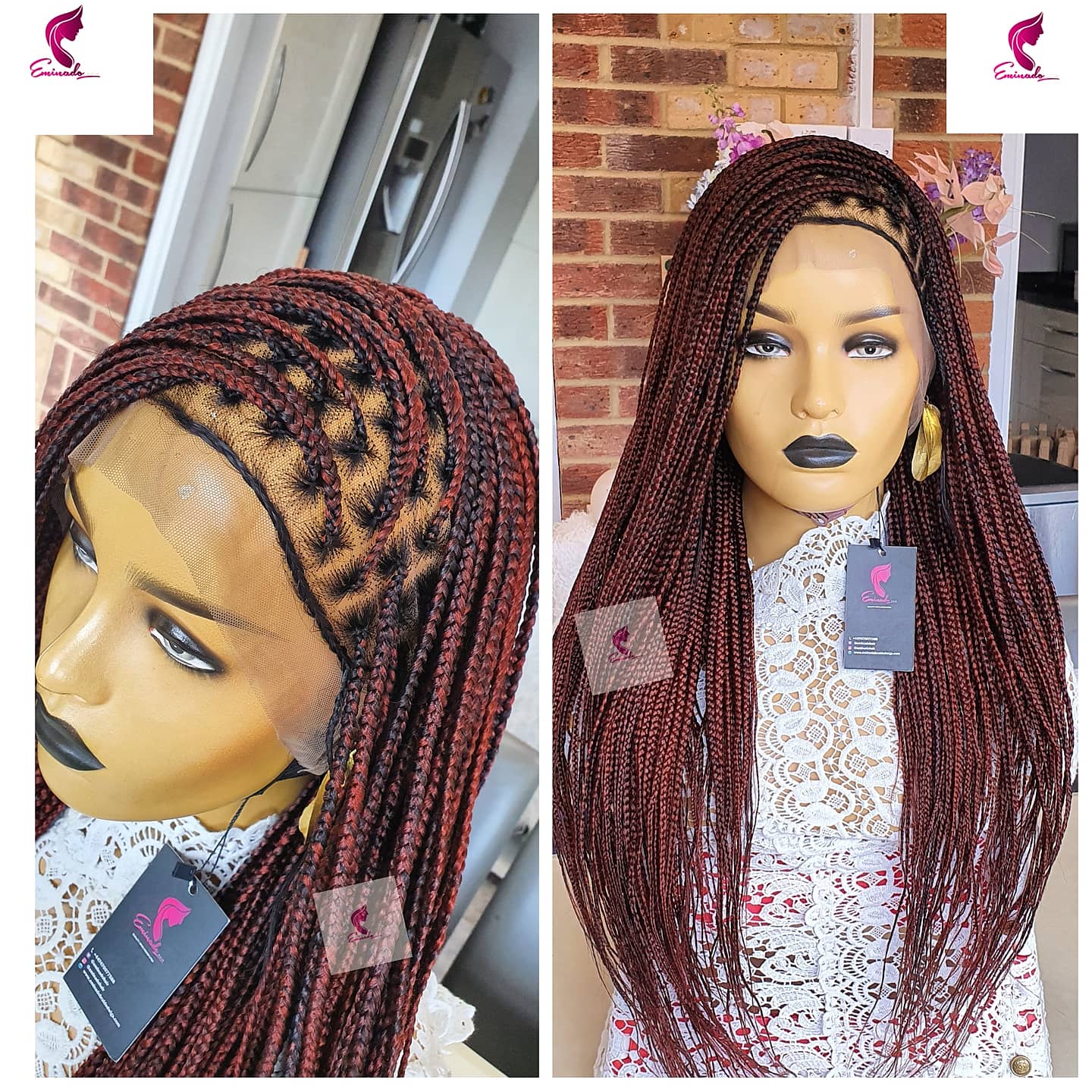 Burgundy Braided Lace Front Wigs for Women Synthetic Box Braids
