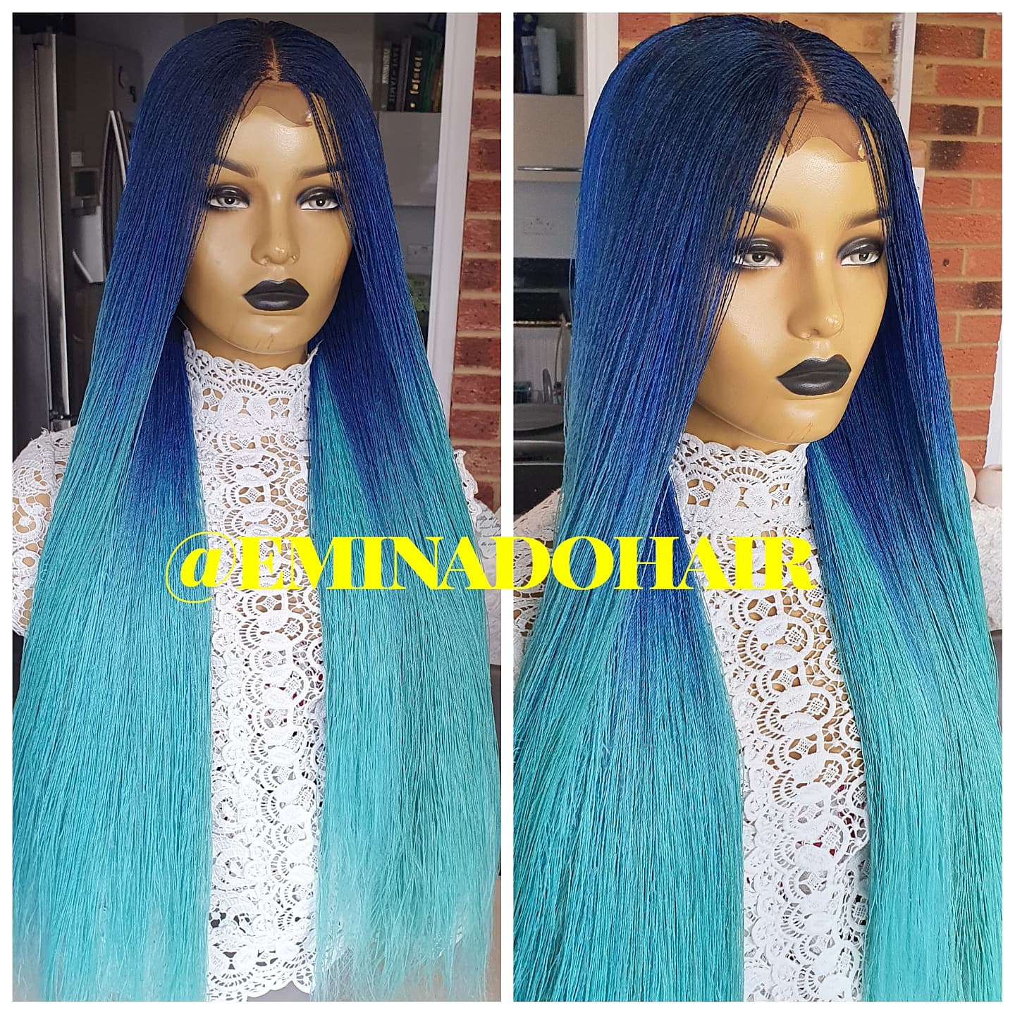 Sky Blue Ombre Senegalese Closure Twists Braided Wig
