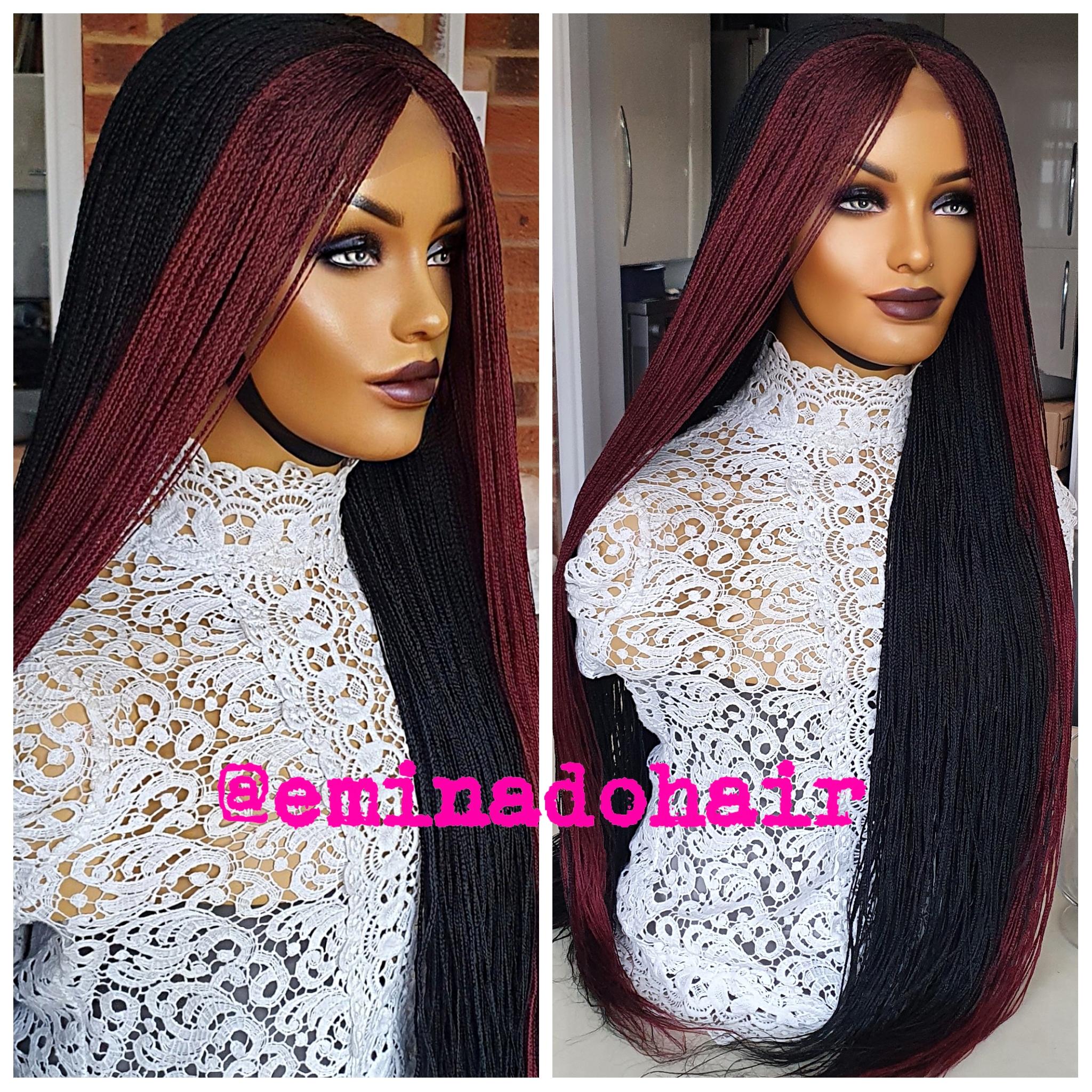  Ebingoo 30 In Wine Red Braided Wig Lace Front Wig for