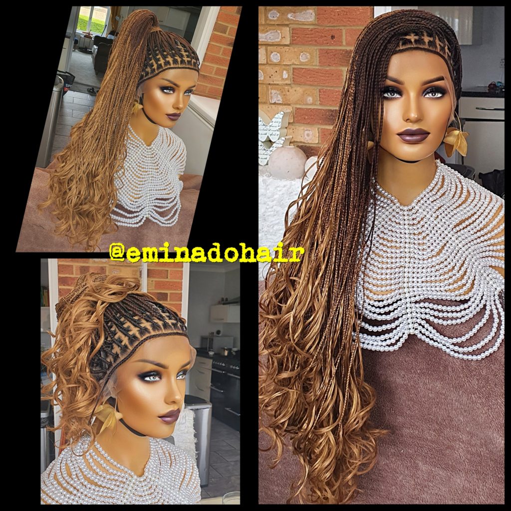 30 Synthetic Brown Full Frontal Braided Wig with Curly End by