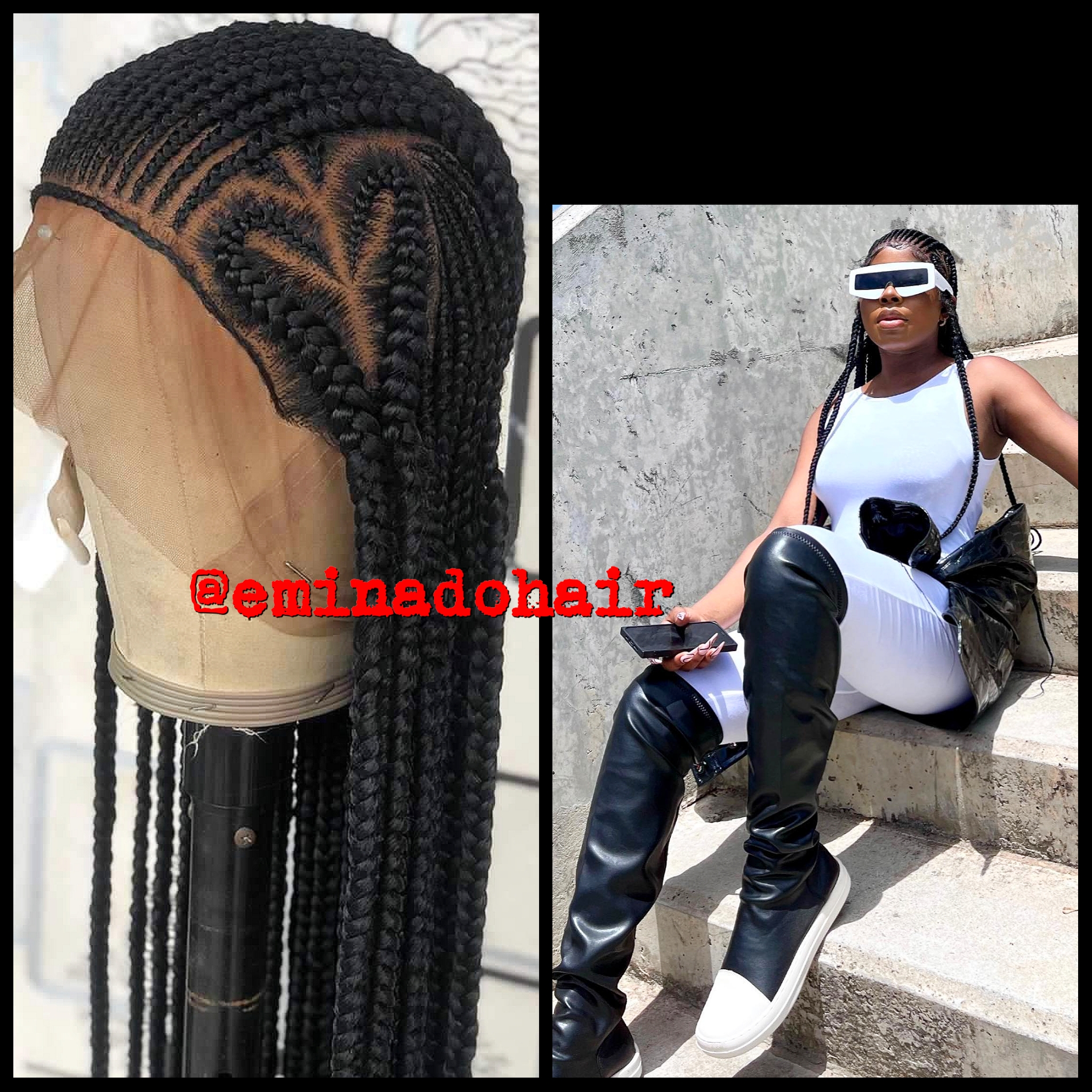 Fashion Black Full Lace Curly Stitch Cornrows Braided Wig 30inches
