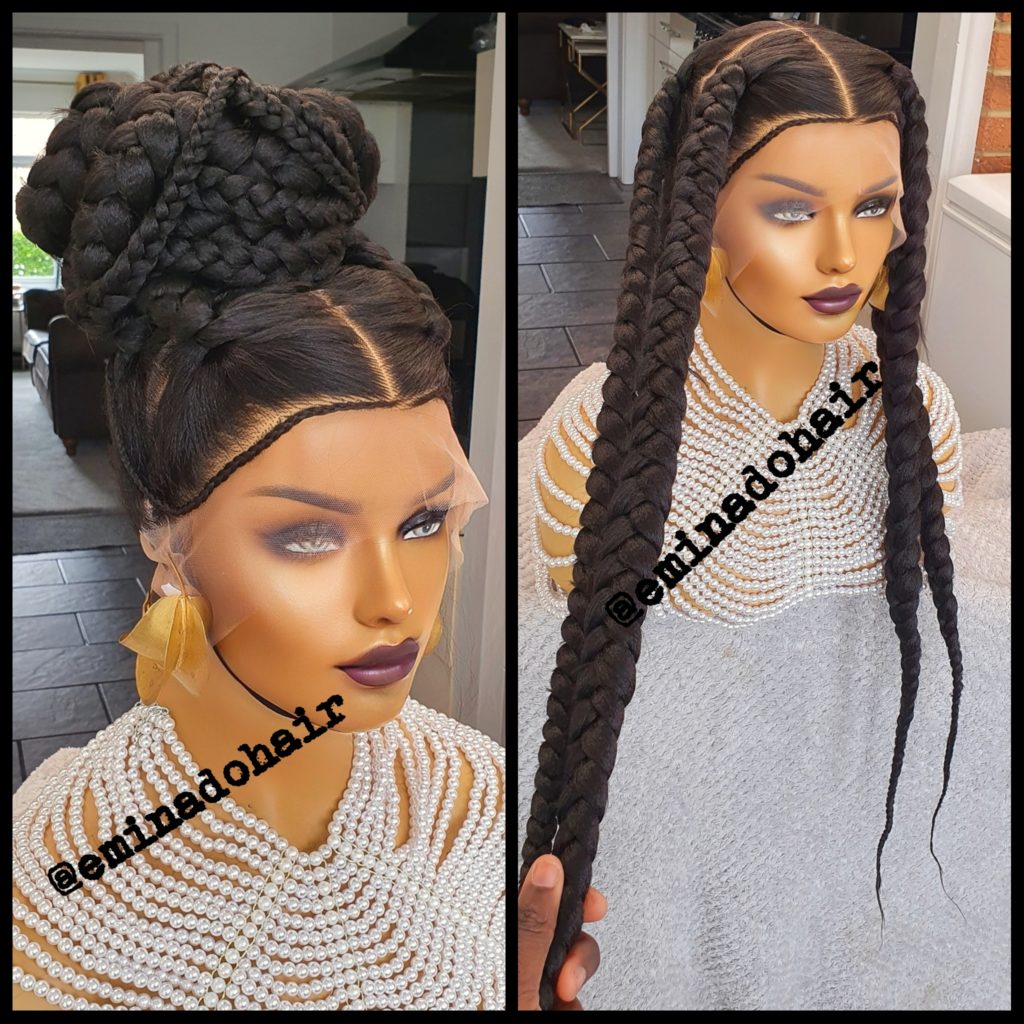 Oba Black Fringe Box Braids Braided Wig