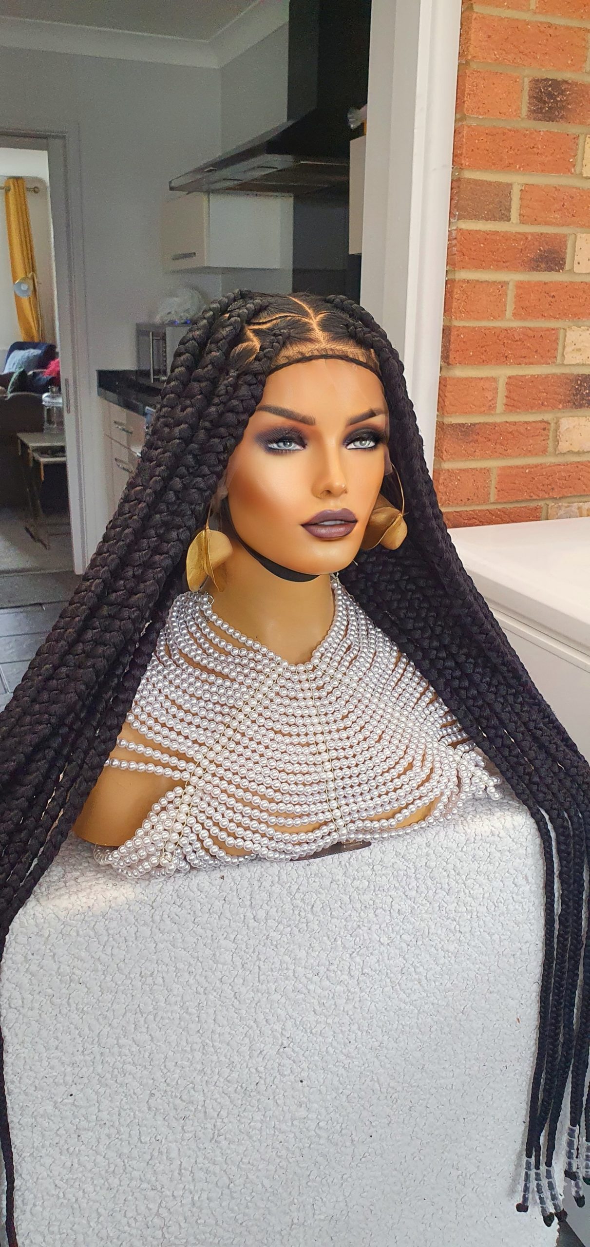 Knotless Green Full Frontal Box Braided Wig