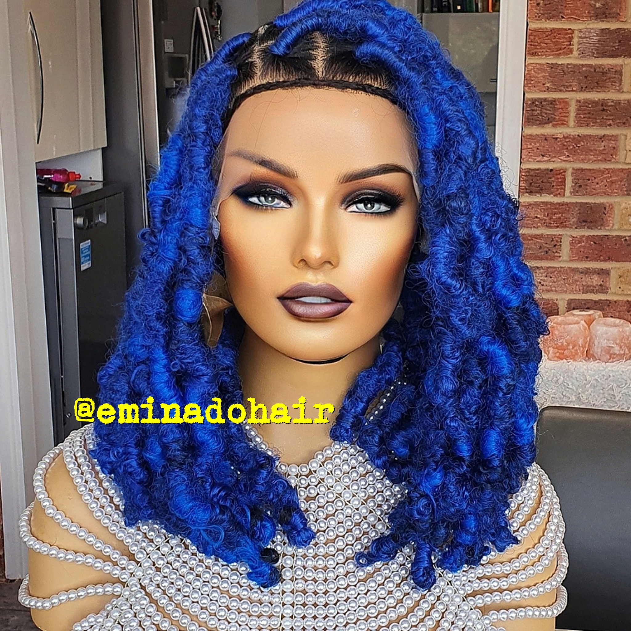 Butterfly Locs Braided Wigs For Black Women Full Double Lace Twist Locs  Hair Wigs With Baby Hair 20IN Short Hair Wigs 1B-Blue lace braided