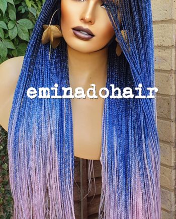  Karissa Hair Long Micro Box Braids Wig Pastel Blue