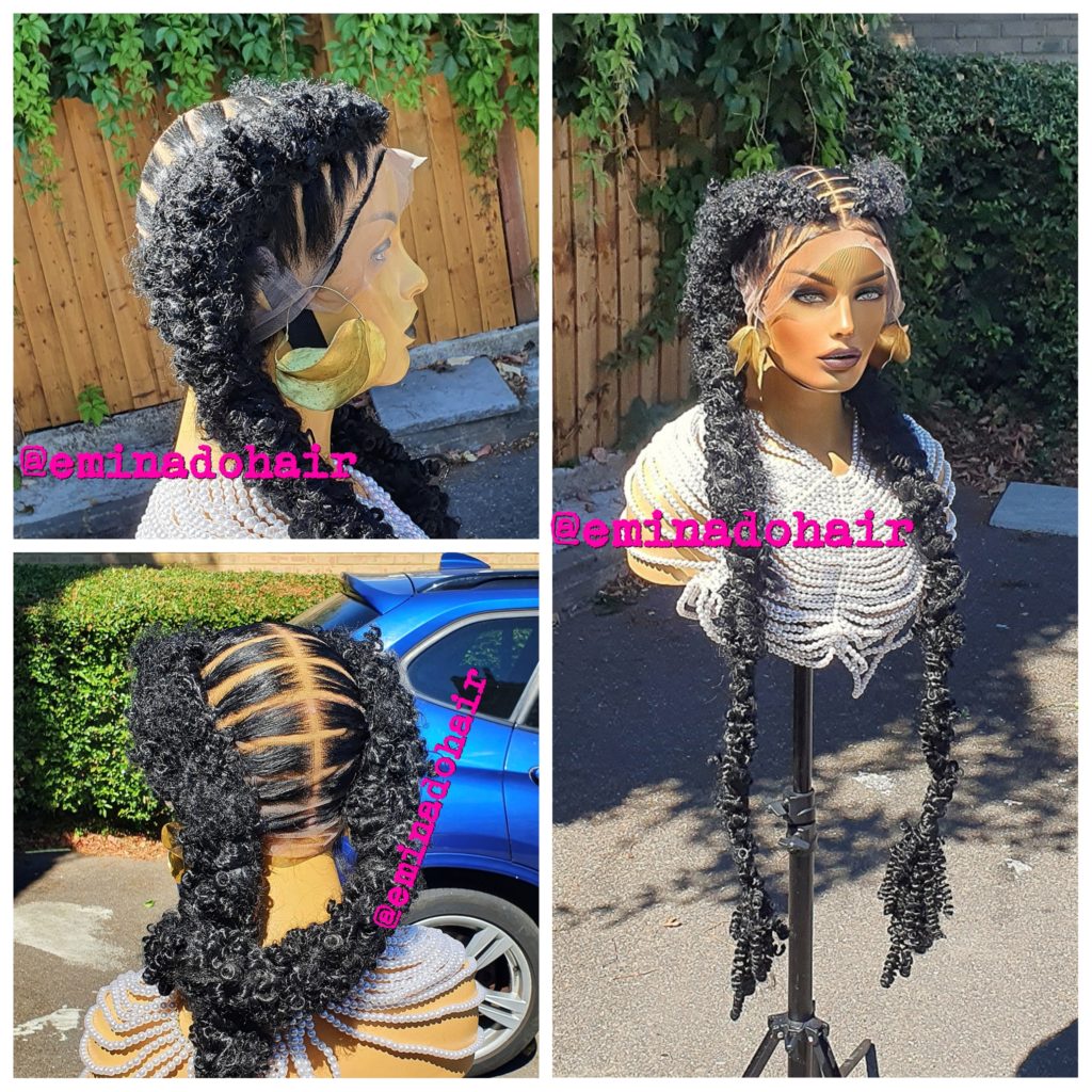 READY TO SHIP*Full Lace Synthetic Braided Wig Tiny Braids Black Green 4 -  Afrikrea