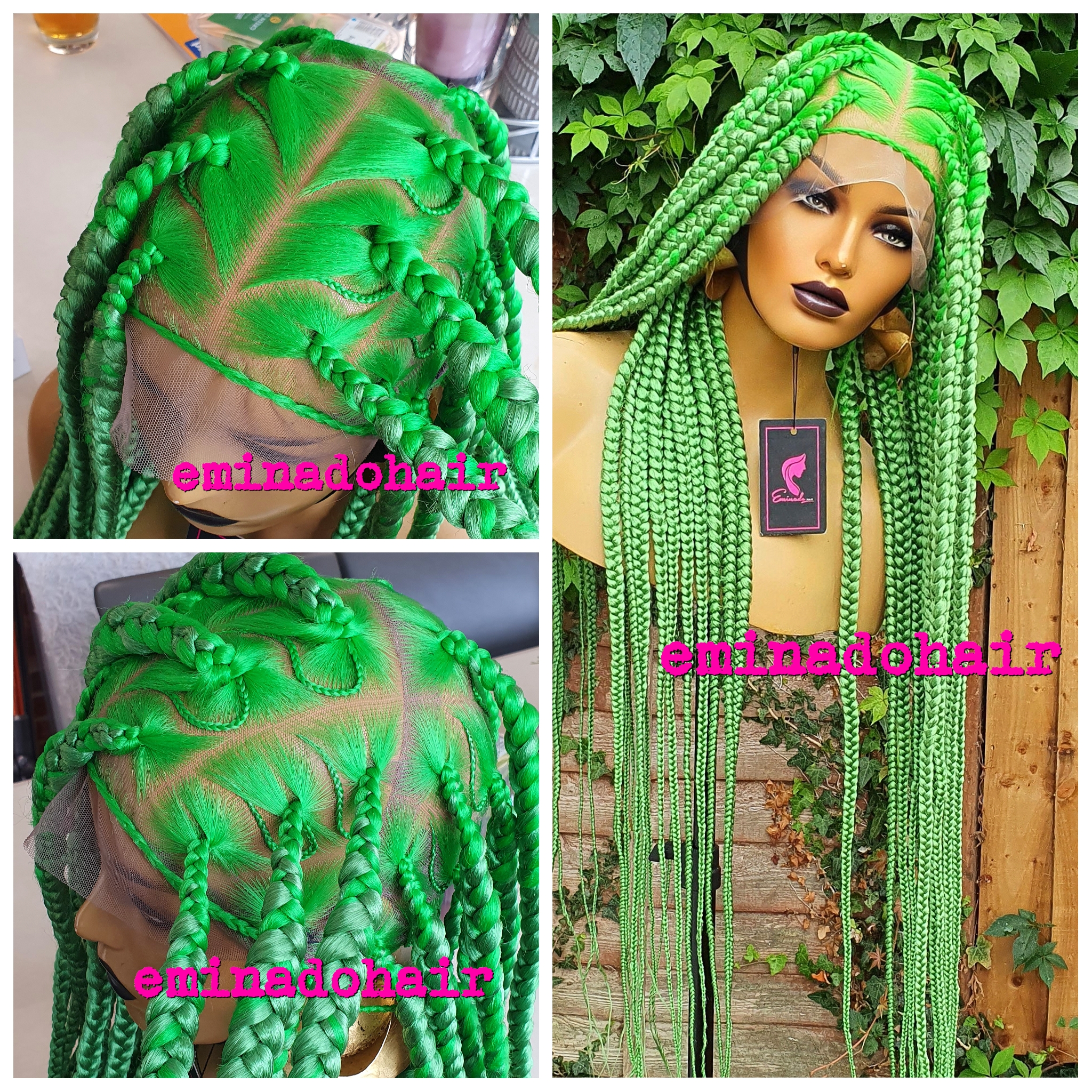 Box braids fully hand braided lace wig- lime green box braids $210  qualityhairbylawlar - Quality Hair By Lawlar