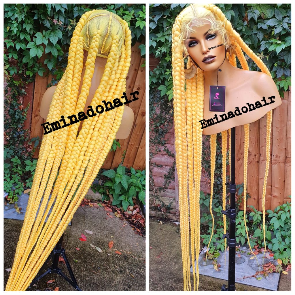 Yellow Tiffany Knotless Big Box Braidsfull Lace Wig Braided Wigs Store Uk Eminado Braided