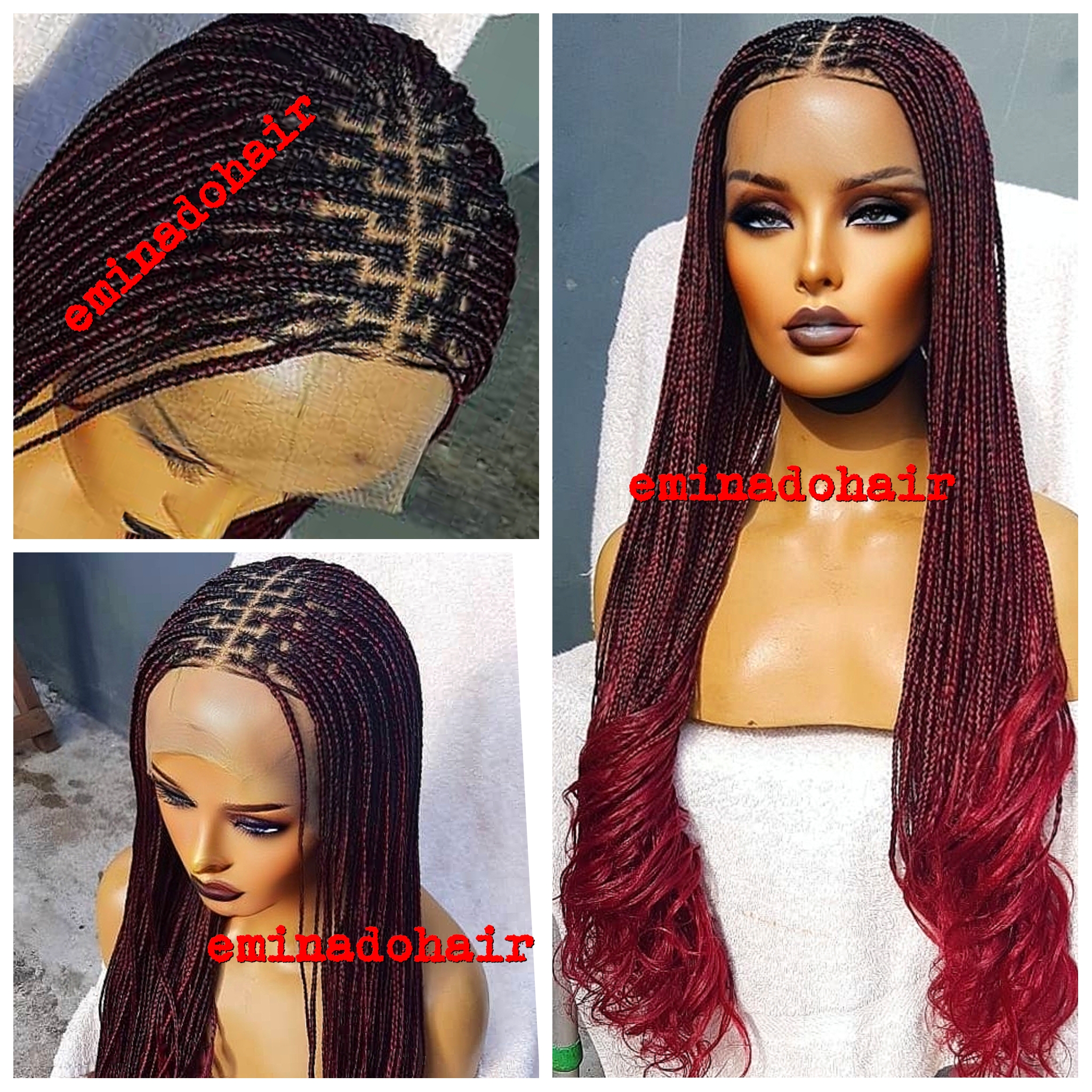 Ombre burgundy knotless braids closure braided wig