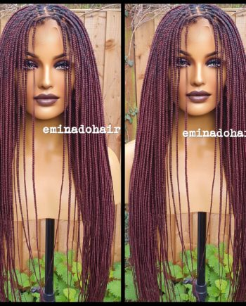 Knotless Braided Wig for Black Women Ombre Burgundy Full Lace Front Box Braid  Wig Synthetic Box