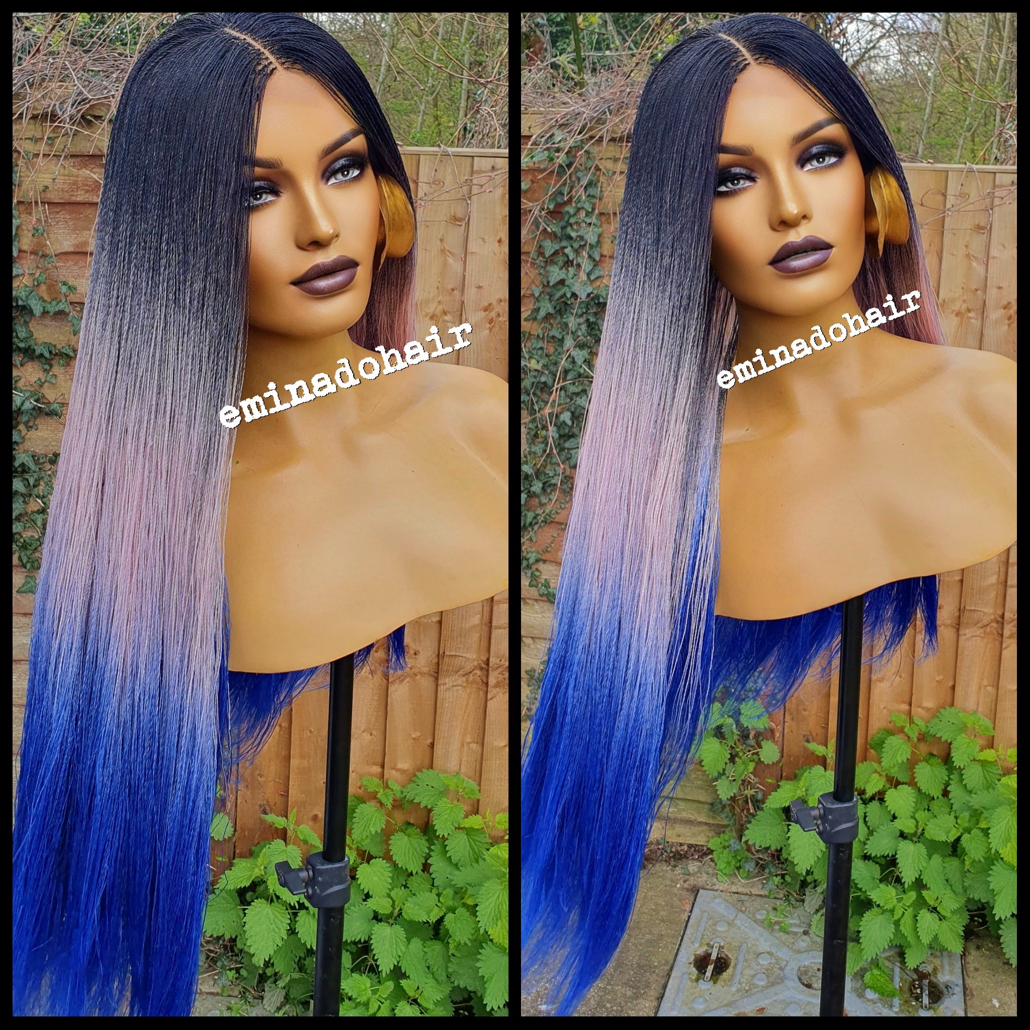 Blue Black Braid Wig Lace Closure Ombre Blue Mermaid Hair Box Braids Wig  Multi Color Blue Ombre Box -  Canada